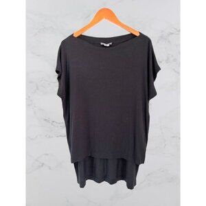 Vince Womens Tunic High-Low Black Double Layer Short Sleeve Top Size S